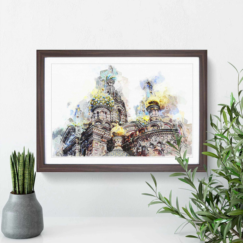 Saint Petersburg Cathedral in Russia in Abstract - Picture Frame Painting Print, Walnut, 40cm H x 60cm W x 2cm D