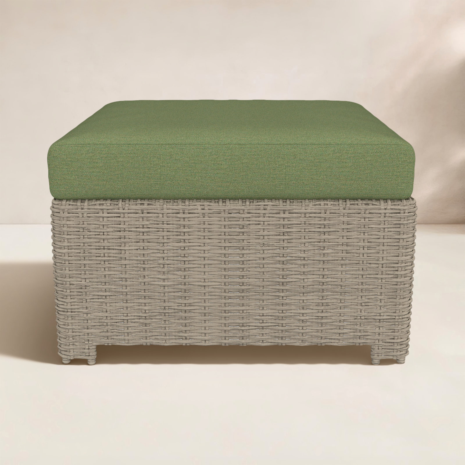 Outdoor Ottoman With Sunbrella Cushions, Canvas Fern
