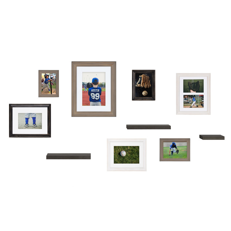 Helf Wood Beveled Picture Frame - Set of 10 with Mat, Multi/Black