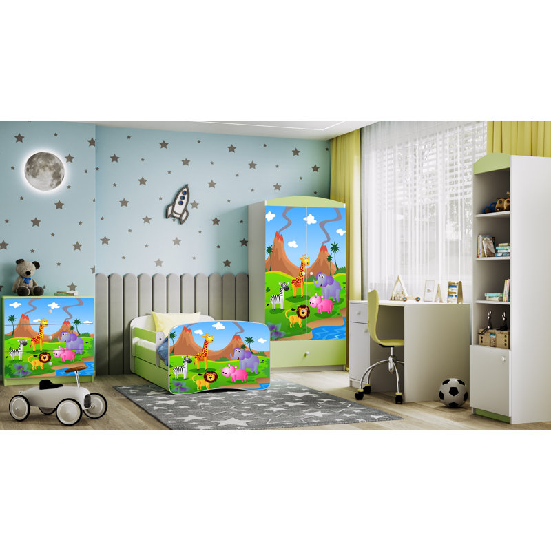 Cicero Drawer Convertible Bed and Mattress, Toddler (70 x 140 cm), Green