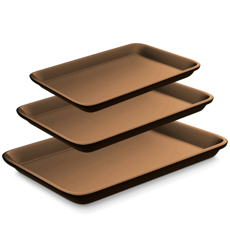 Gold Non-Stick Carbon Steel 3-Piece Cookie Sheet Set