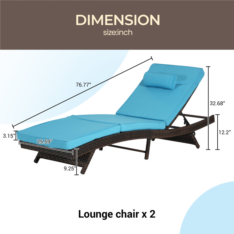 Outdoor Wicker Long Reclining Chair Set Of 2 , Wicker Reclining Lounge Chair Lawn Sunbathing Chairs Recliner Up To 150° Beach Poolside Garden