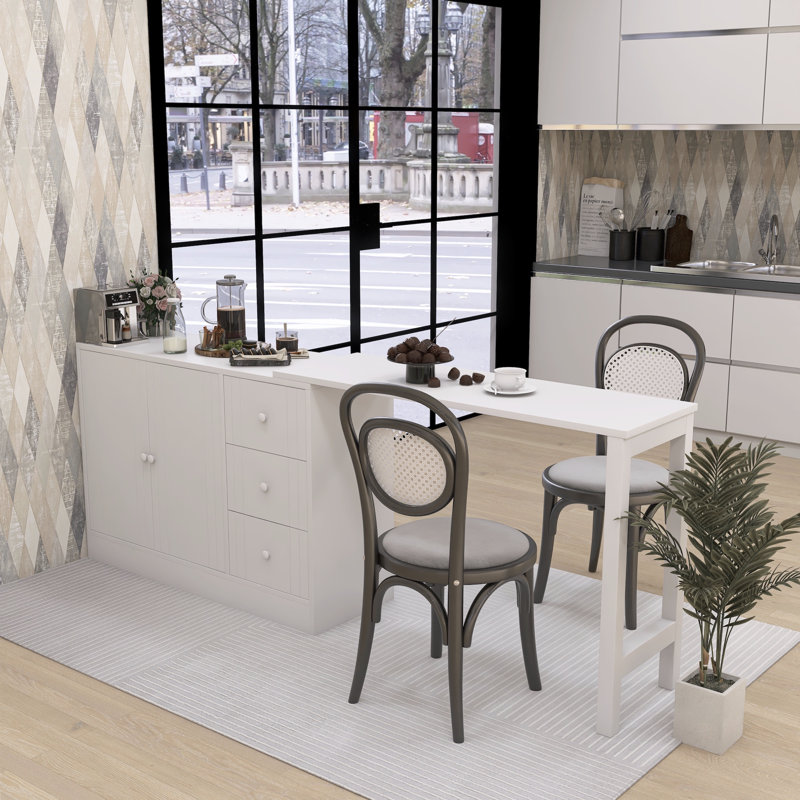 89.7" Wooden Sideboard With Extendable Table - Multi-functional Storage Cabinet For Living Room & Kitchen, White