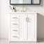 Meuble-lavabo Velmira 76 cm avec lavabo en céramique – Structure en bois massif, 3 tiroirs et 2 portes à fermeture amortie, meuble de rangement autoportant avec poignées en métal pour salle de bain-763818481