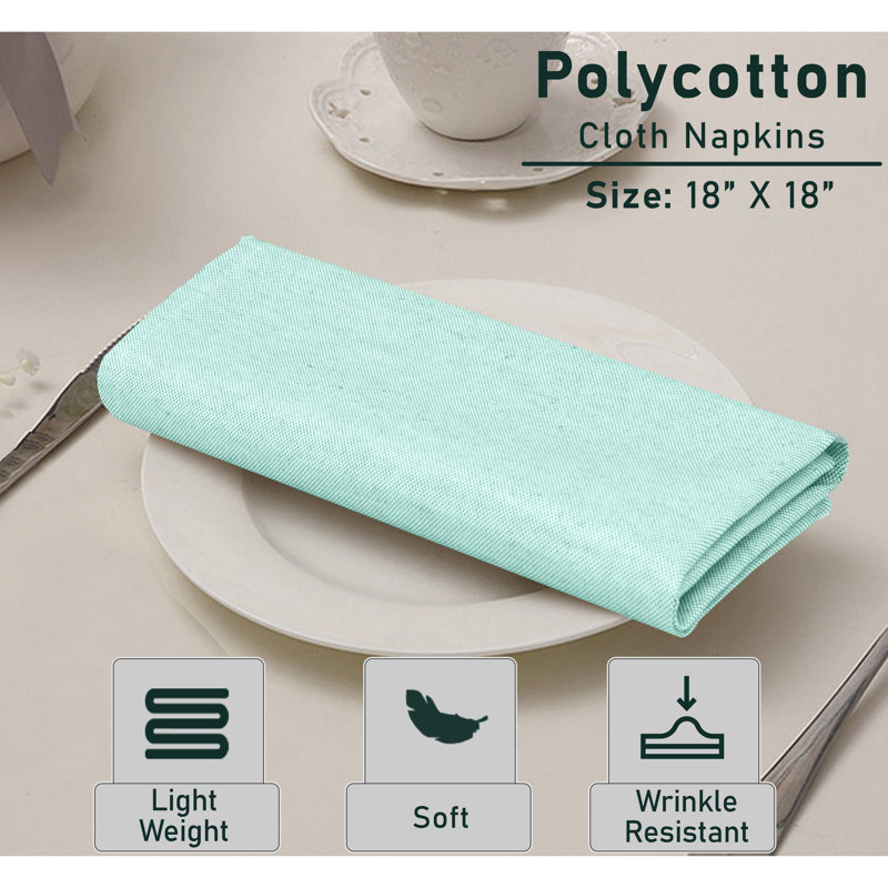 Serviette carrée en polyester et coton, Bleu-vert