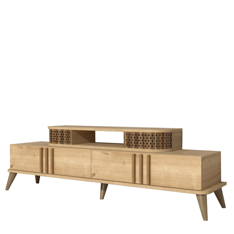 Meuble télé 66,1 po x 15,4 po x 15,0 po Modern Oak | 100% panneau de particules enduit de mélamine, épaisseur: 0,7 pouce | Design scandinave, robuste et élégant, parfait pour le salon ou l'espace de divertissement