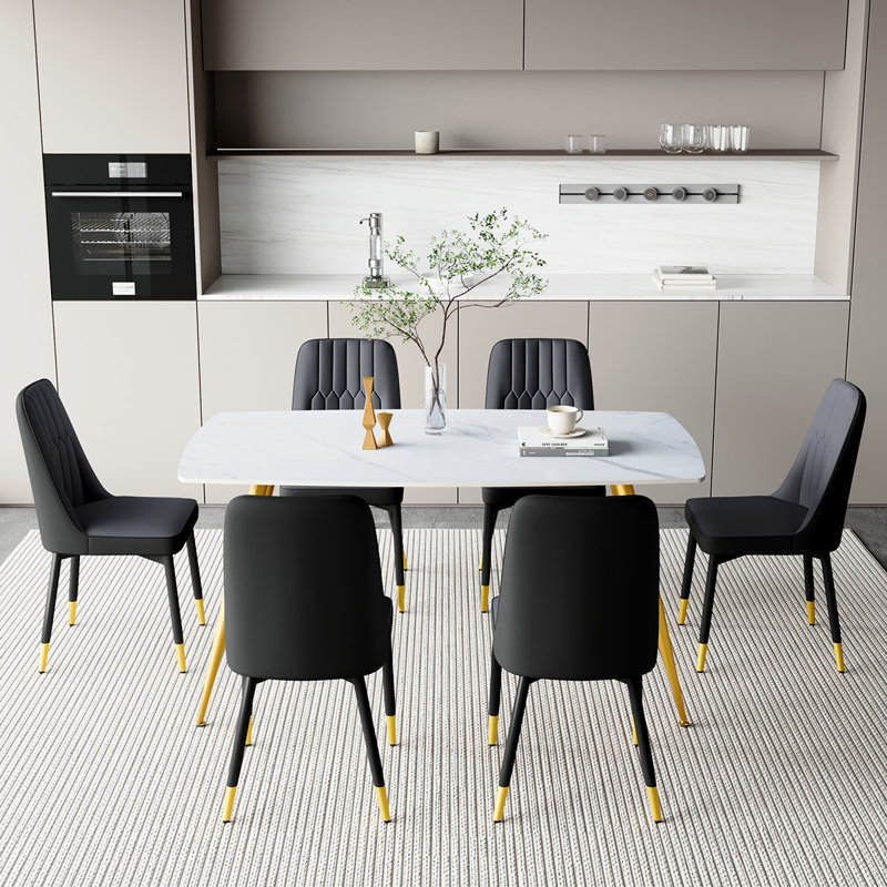 Ensemble repas en marbre, 7, Noir, Or
