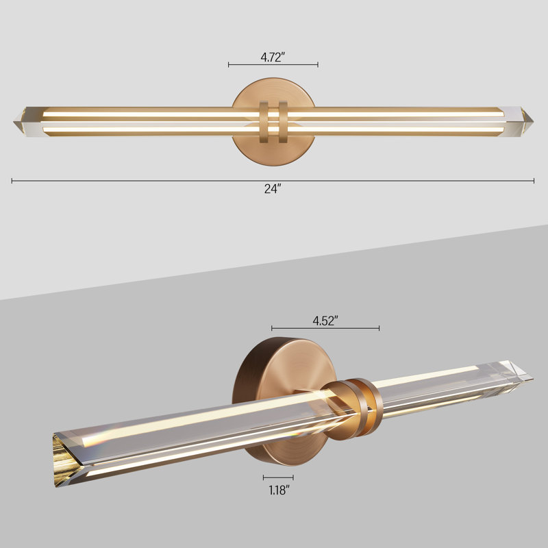 2PCS-Bathroom Vanity Lighting Fixture Strip Wall Light Modern Clear Crystal Wall Sconce Indoor All Copper Decor Wall Lamp for Bathroom Hallway Entryway Balcony