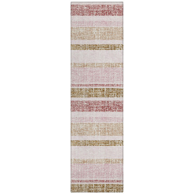 Machine Washable Indoor/Outdoor Xhevrie Pink Rug