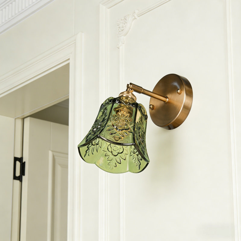 Lampe murale rétro verte sculptée de 5,7 pouces (incluant une source de lumière chaude)