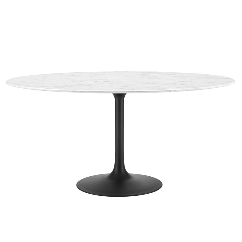 Lippa Round Artificial Marble Dining Table, Black, 29.5”H x 60”L x 60”W