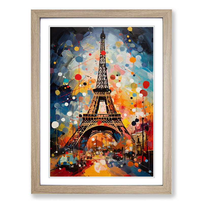 Eiffel Tower Dadaism - Single Picture Frame Print on Wood, Oak, 64" H x 46" W x 2" D