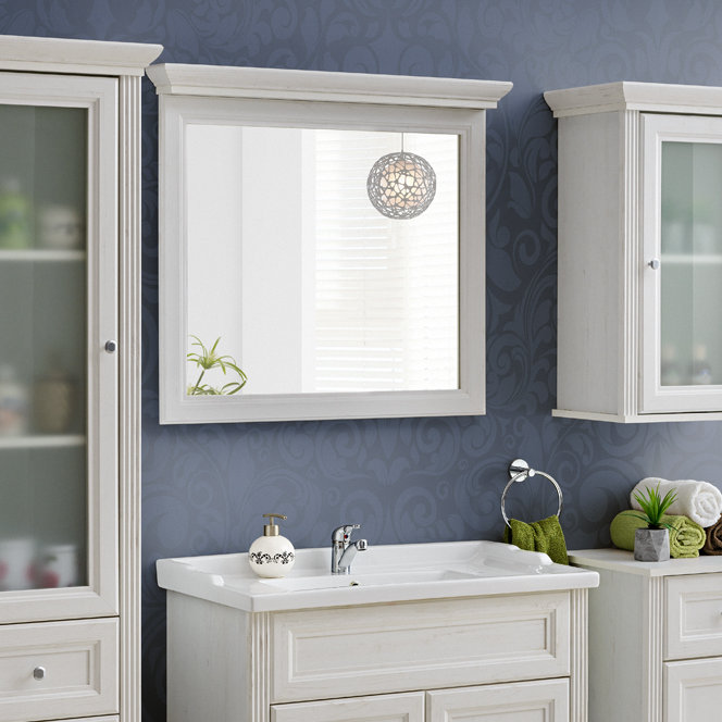 Persephone Wood Flat Wall Mirror, 76cm H x 80cm W x 11cm D, White