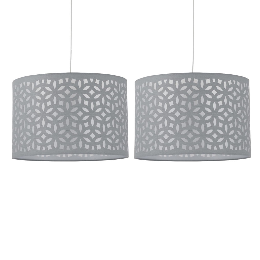 20cm H Cotton Drum Pendant Shade ( Uno ) in Grey