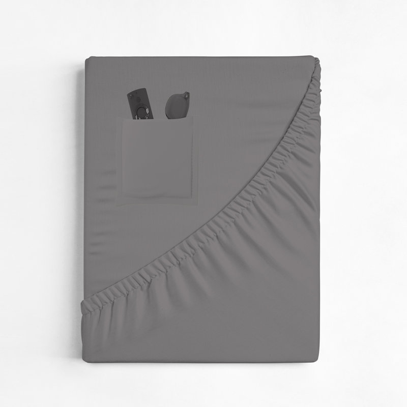 Ensemble de draps-housses 2 pièces 100% coton Cool & Crisp, Drap-housse pour taille de lit double, Gris foncé