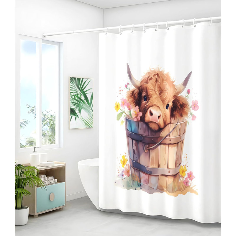Rideau de douche Boho avec motif de vache Highland - imperméable, décoratif et facile à nettoyer
