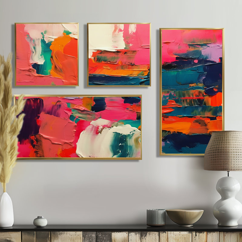 «Pink and Blue Fragments Of Reality», reproduction d'art abstrait sur toile 4 pièces, Impression encadrée sans passe-partout