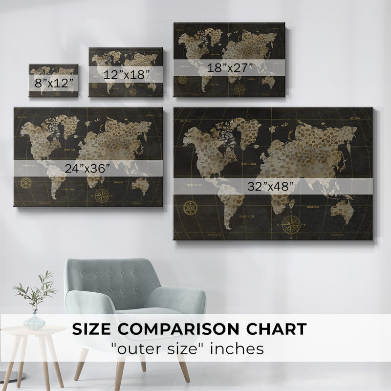 Safari - carte du monde sur toile tendue avec châssis, H 24 po x l 36 po