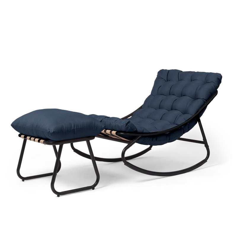 Nola Patio Outdoor Lounge Chair Rocking Chair With Ottoman, NAVY
