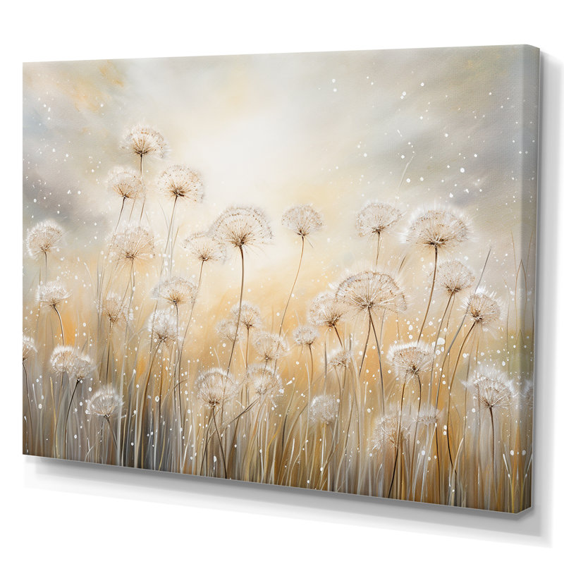Pissenlit champ brise - art mural champ de fleurs, H 24 po x l 32 po, Toile tendue, Sans cadre