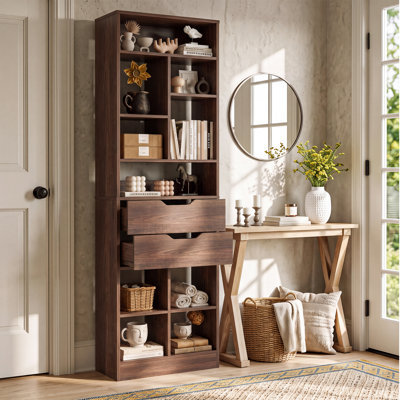 19.7"W 9-Tier Tall Bookshelf with 2 Drawers, Display Shelves Storage for Living Room
