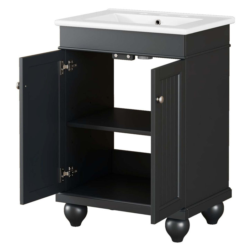 Meuble-lavabo élégant avec tablette réglable, Noir, noir, noir, noir