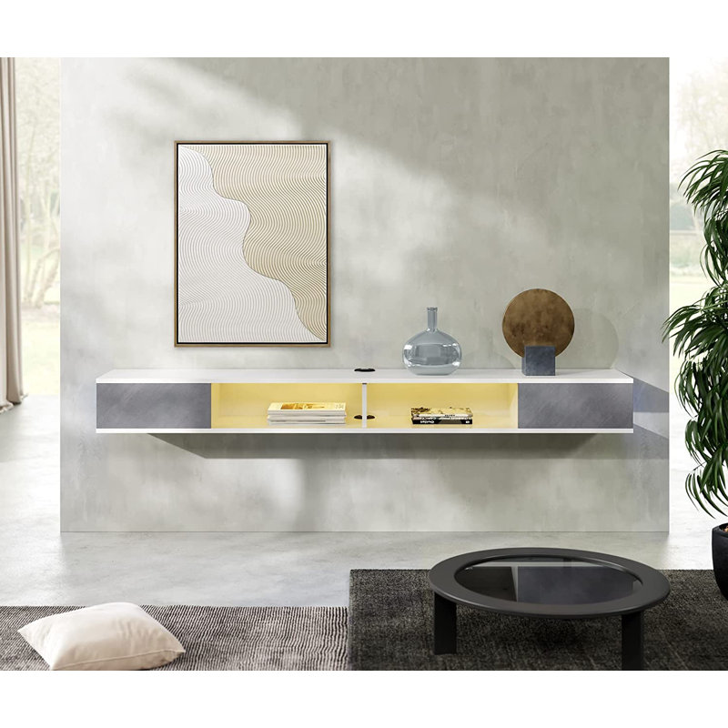 Doaa Floating Entertainment Center, White/Gray, 7.1" H x 70" W x 11.8" D
