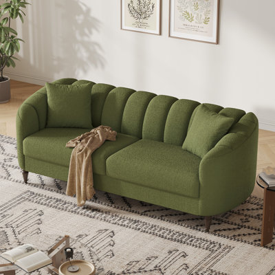 Canapé de 83 po Boucle moderne, causeuse confortable de style minimaliste avec 2 coussins, canapé de luxe à 2 places avec accoudoirs courbés et pieds en bois, canapé contemporain pour chambre à coucher