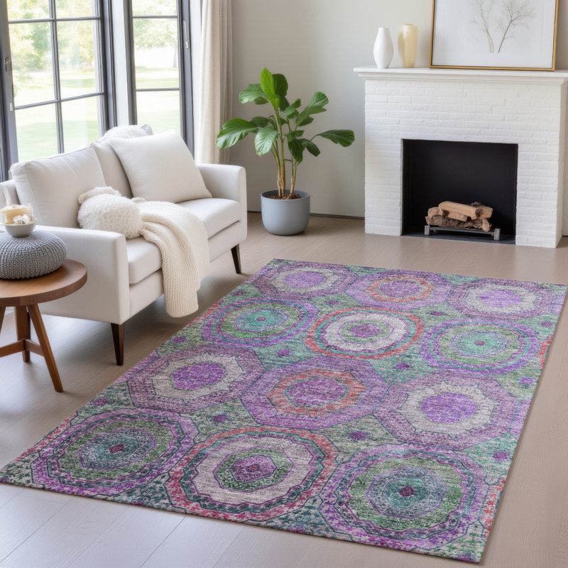 Tapis mauve lavable à la machine intérieur / extérieur Xhevrie, Rectangle 10 pi x 14 pi