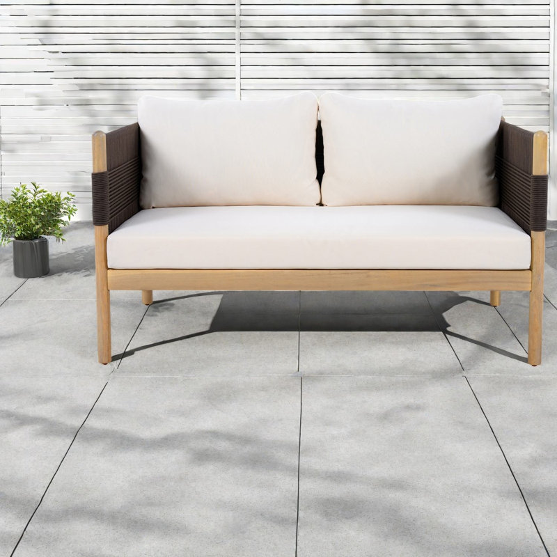 Canapés de patio confortables, salon de patio moderne en bois d'acacia tissé