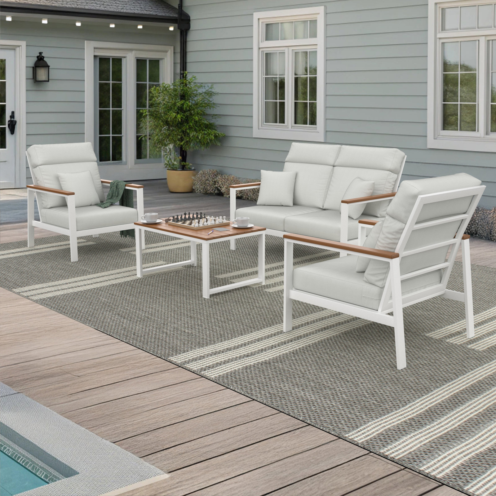 Townsend 4-Person Sunbrella® Patio Seating Group, Brown, Canvas White