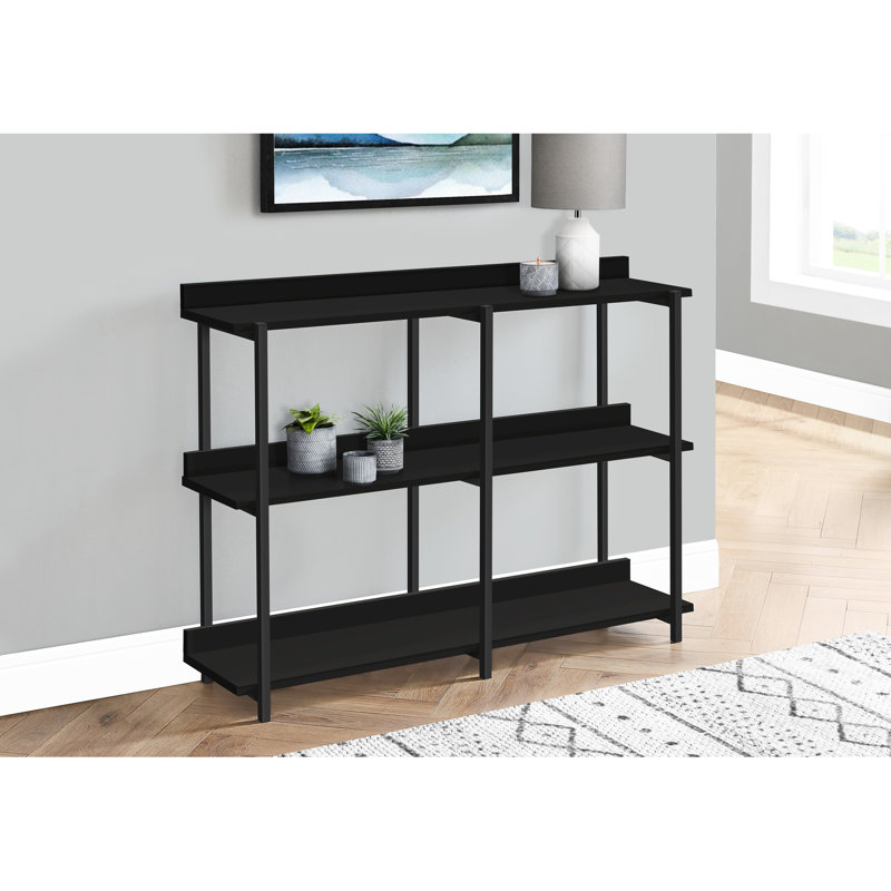 Console étroite, 3 pièces avec plateau rectangulaire en métal et métal noir, rangement pour hall d'entrée contemporain à 2 tablettes
