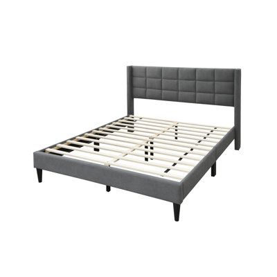Linen Bed with Tufted Headboard