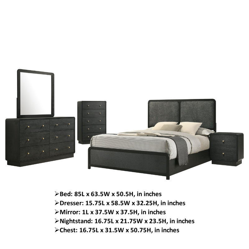 Ensemble de chambre à coucher 5 pièces Cavy, Grand lit