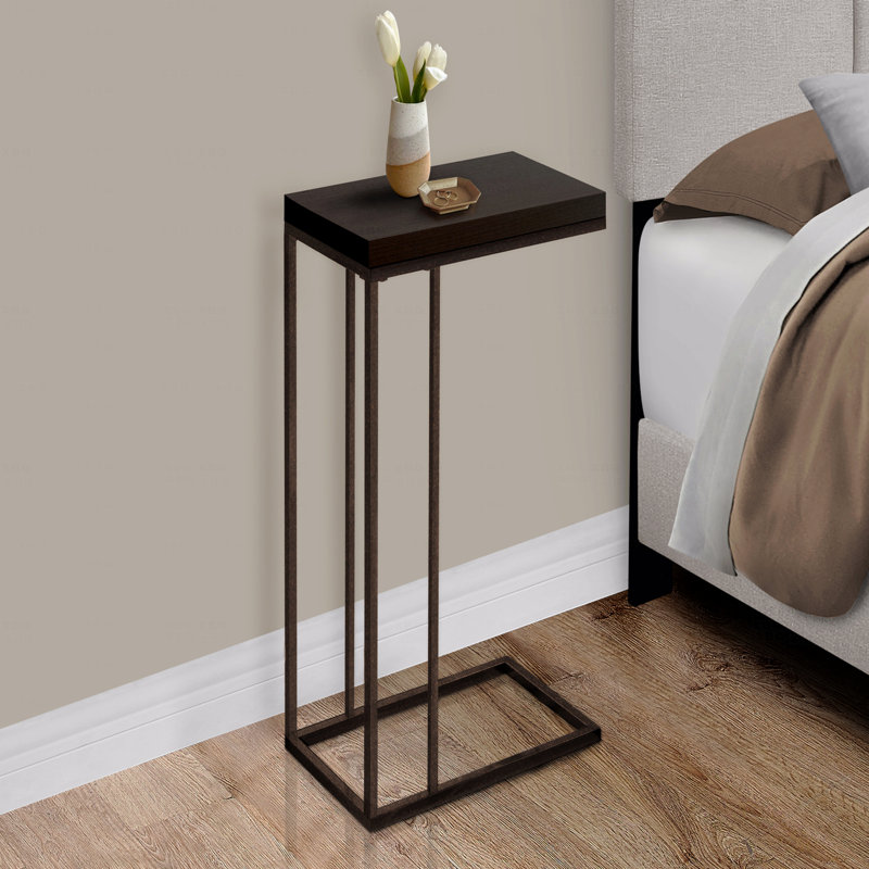 Table d'appoint, en forme de C, bout, côté, stratifié brun Snack, métal brun, contemporain, moderne