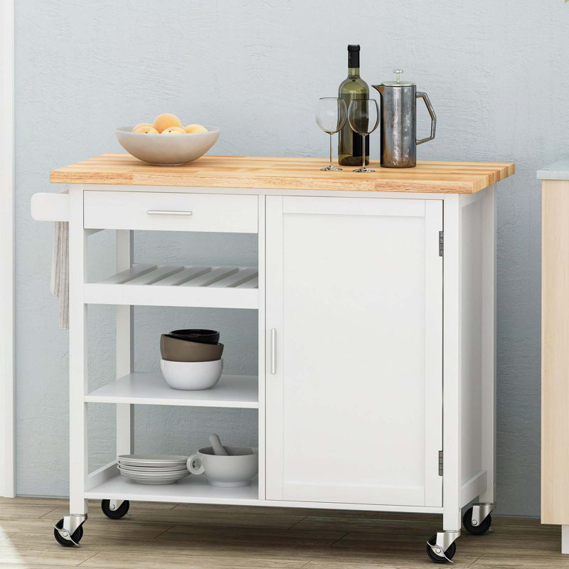 Élégant chariot de cuisine avec rangement et roulettes, Blanc