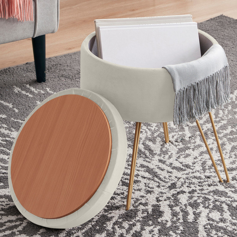 Rhavyn Velvet Ottoman, Cream Velvet