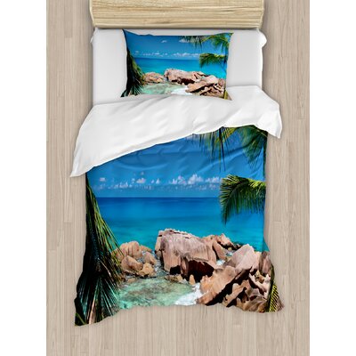 Farmhouse Idyllic Rocky Coast Island Palm Leaves Paradise Clouds Relax Calm Photo Duvet Cover Set -  Ambesonne, nev_19625_twin