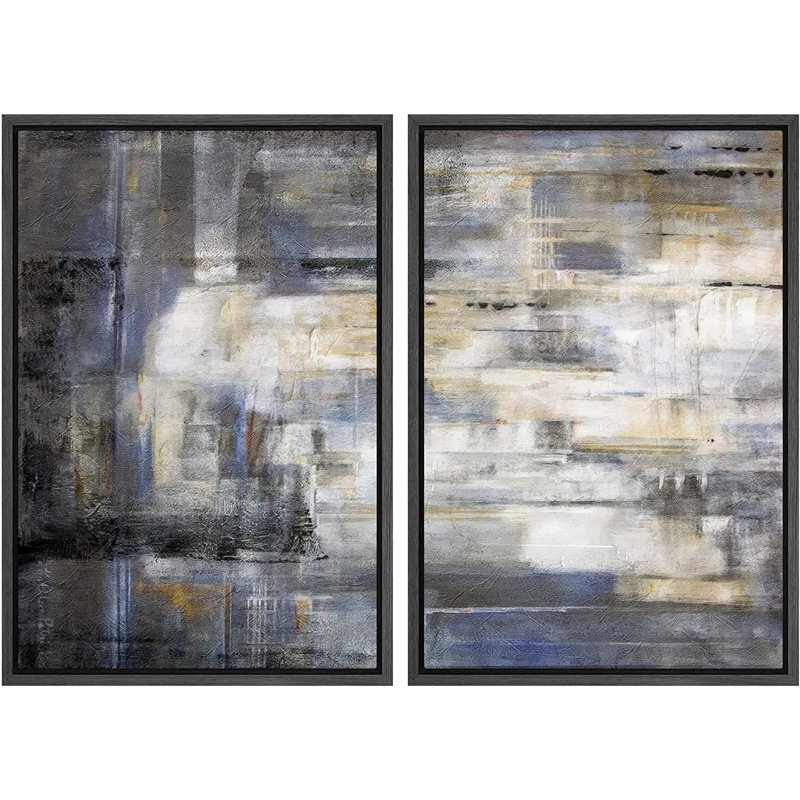 «Grunge Abstract Paint Effect Mid-Century Grey Brown Pastel Stroke», reproduction sur toile 2 pièces