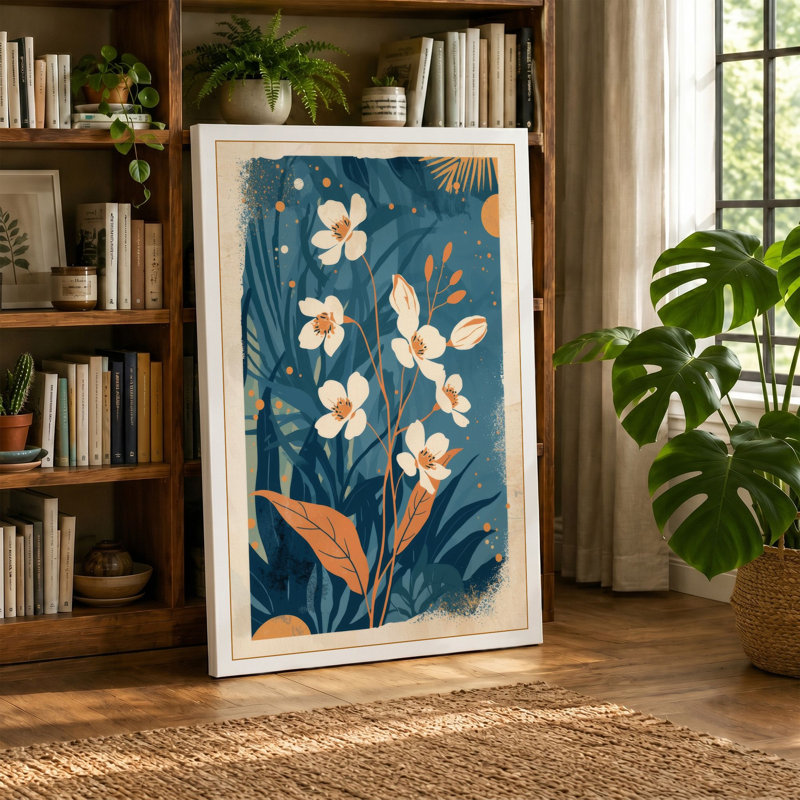 Garden in Teal Botanical - Wrapped Canvas, Sage Border, 30x20 - 76.2 x 50.8 cm