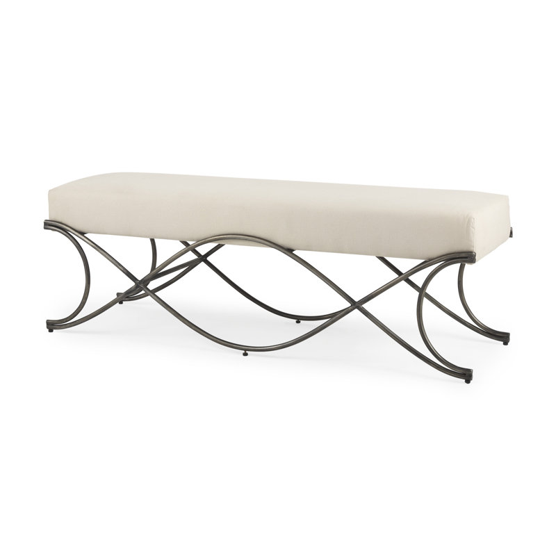 Banc rembourré en métal et en métal 55 po crème et nickel