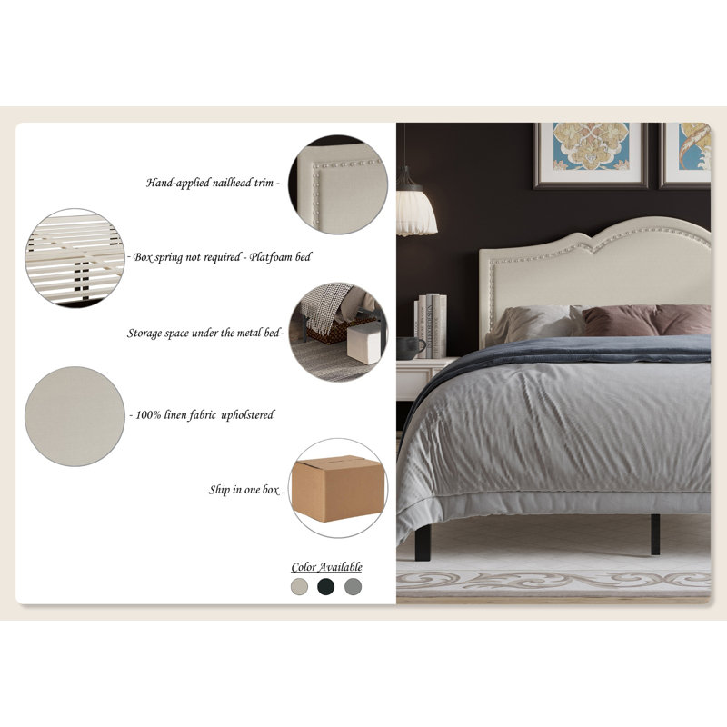 Katin Upholstered Platform Bed, Warm Gray, Queen