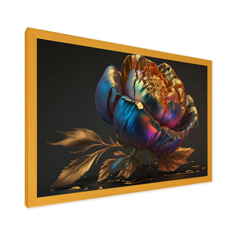 «Minda Rainbow Peony», reproduction sur toile, Cadre doré simple, H 16 po x l 32 po x P 1 po
