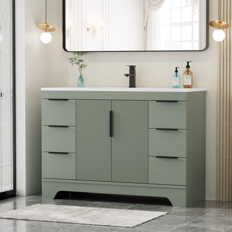 Ensemble de meuble-lavabo simple 48 po avec comptoir en résine Skeen, robinet, assemblage requis, Vert sauge