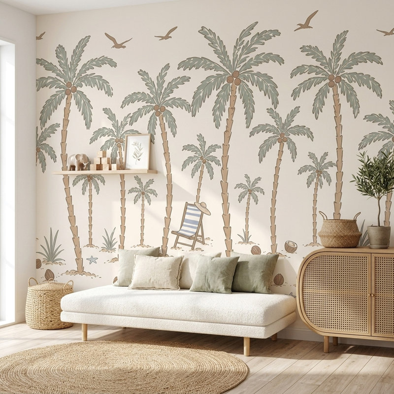 Décoration murale palmier tropical, 160"x108", Textured Non-Pasted
