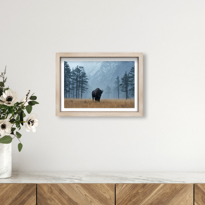 Mountain Bison II Print by Oliver Gal, 11.5" H x 16.5" W, Natural Oak Shadowbox
