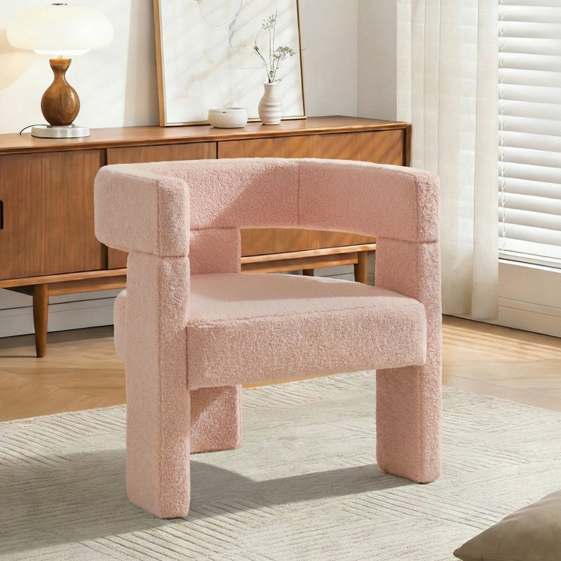 Fauteuil demi-tonneau pour salon 23 po Boucle, Rose