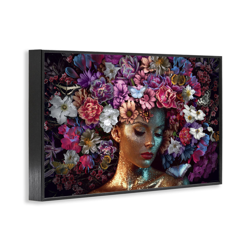 «Glitz Woman with Florals», art de la giclée encadrée par Reinders, Giclée encadrée noir minuit, H 12 po x l 18 po