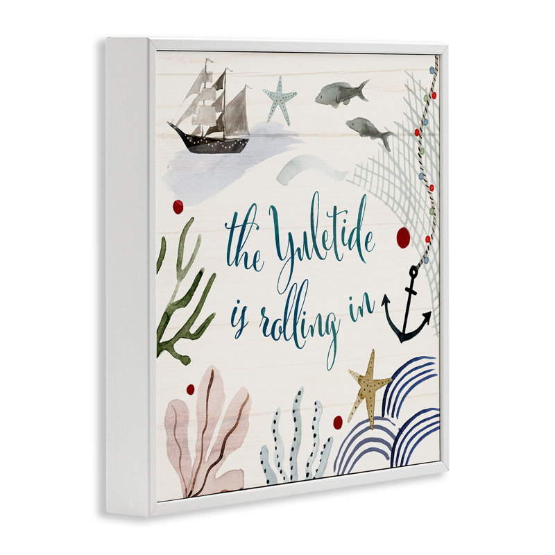 «Nautical Yuletide Christmas», estampe numérique par Victoria Barnes, H 24 po x l 24 po, Giclée encadrée blanc bord de mer