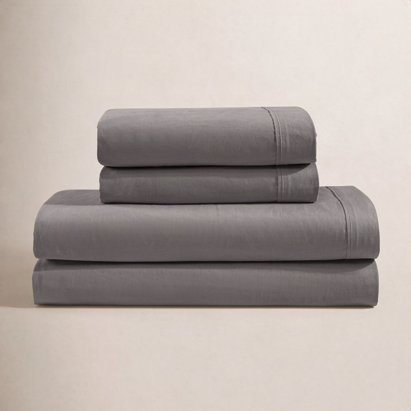Calvin Klein Washed Cotton Percale Sheet Set, Queen Sheet Set with 2 Pillowcases, Dark Gray